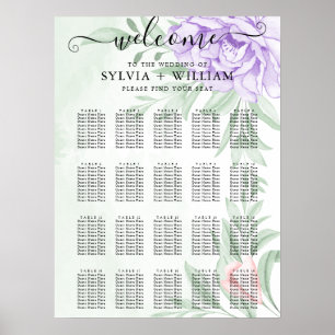 Watercolor Purple Blooms Bouquet Wedding Seating Poster