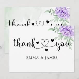 Watercolor Purple Blooms Bouquet Wedding Thank You Card