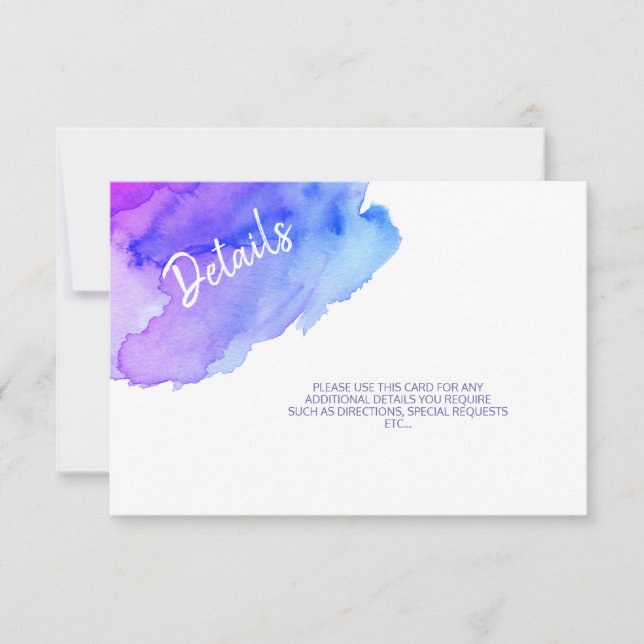 Watercolor Purple Blue Bat Bar Mitzvah Details Invitation (Front)