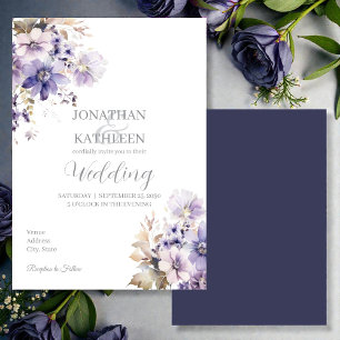 Watercolor Purple & Blue Floral Wedding Invitation