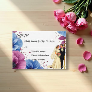 Watercolor Purple Blue Flowers Elegant Wedding RSVP Card