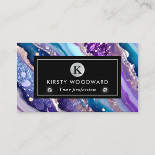 Watercolor Purple & Blue Glitter Agate Alcohol Ink Business Card