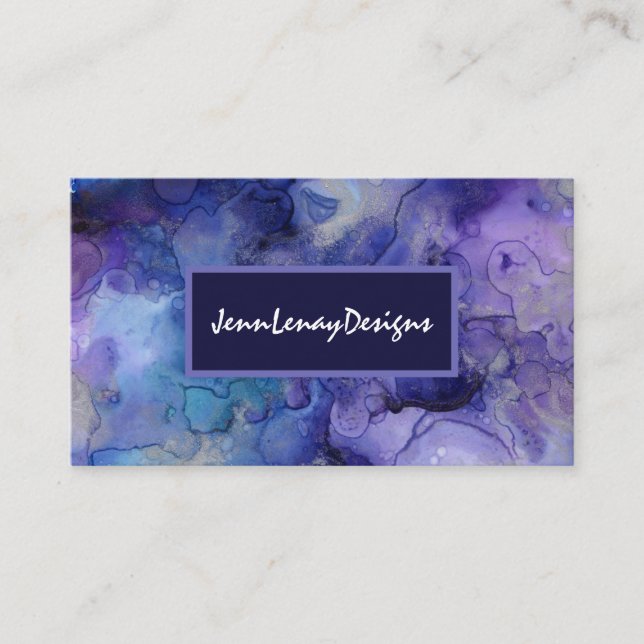 Watercolor Purple Blue Modern Script Business Card (Front)