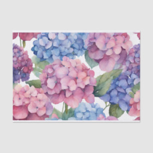 Watercolor Purple, Blue, Pink Hydrangea Flowers  Tissue Paper