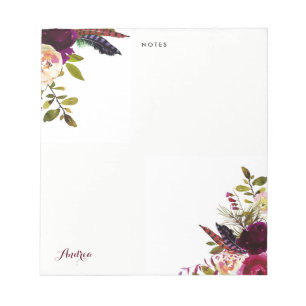 Watercolor Purple Boho Floral Autumn Personalised Notepad