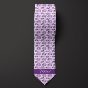 Watercolor Purple Botanical Monogram Tie