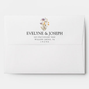 Watercolor Purple Bouquet Wildflowers Boho Wedding Envelope