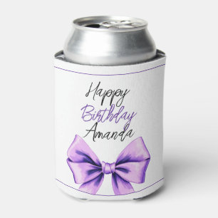 Watercolor Purple Bow Sweet 16 Birthday Can Cooler