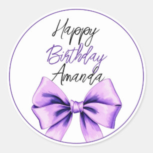 Watercolor Purple Bow Sweet 16 Birthday Classic Round Sticker