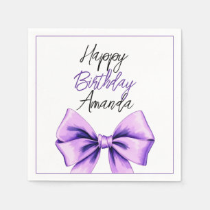 Watercolor Purple Bow Sweet 16 Birthday Napkin