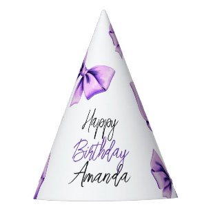 Watercolor Purple Bow Sweet 16 Birthday Party Hat
