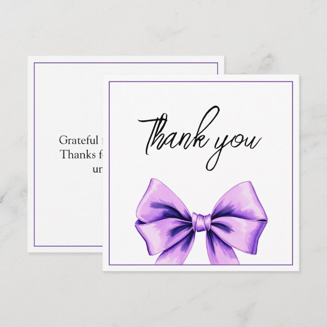 Watercolor Purple Bow Sweet 16 Birthday Thank You Card (Front/Back)