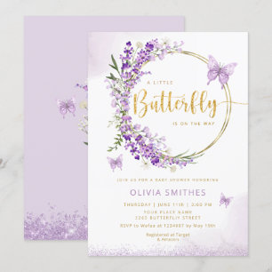 Watercolor Purple Butterfly Baby Girl Baby Shower Invitation