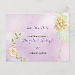 watercolor purple chic floral  Save the Date Postcard