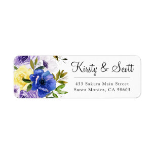 Watercolor Purple & Cream Flowers Wedding Address