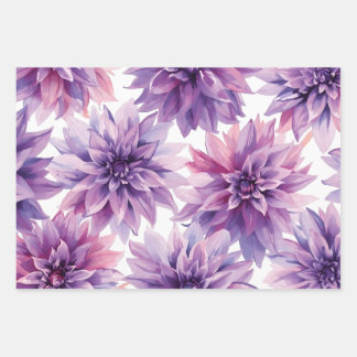 Watercolor Purple Dahlia Flowers  Wrapping Paper Sheet