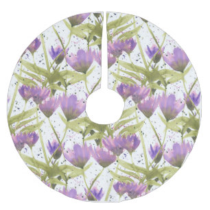 Watercolor Purple Daisies Garden Brushed Polyester Tree Skirt