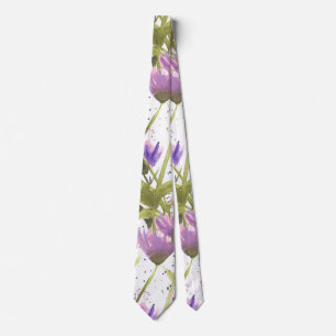 Watercolor Purple Daisies Garden Tie