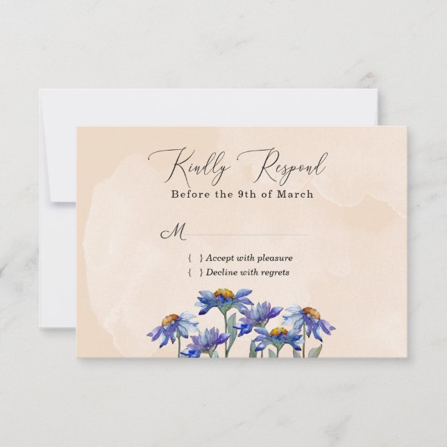 Watercolor Purple Daisy Rustic Wedding / Event RSVP Card (Front)