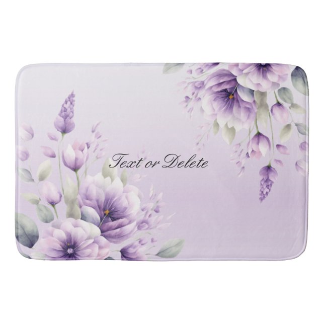 Watercolor Purple Floral Bath Mat (Front)