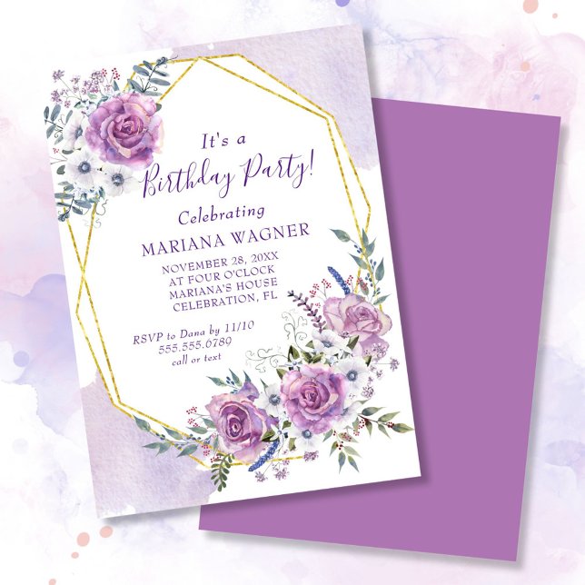 Watercolor Purple Floral Birthday Party Invitation (Creator Uploaded)