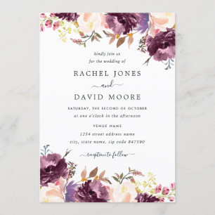 Watercolor Purple Floral Bloom Wedding Invitation
