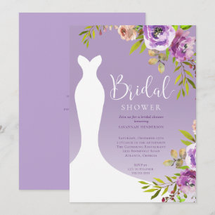 Watercolor Purple Floral Bridal Gown Shower Invitation