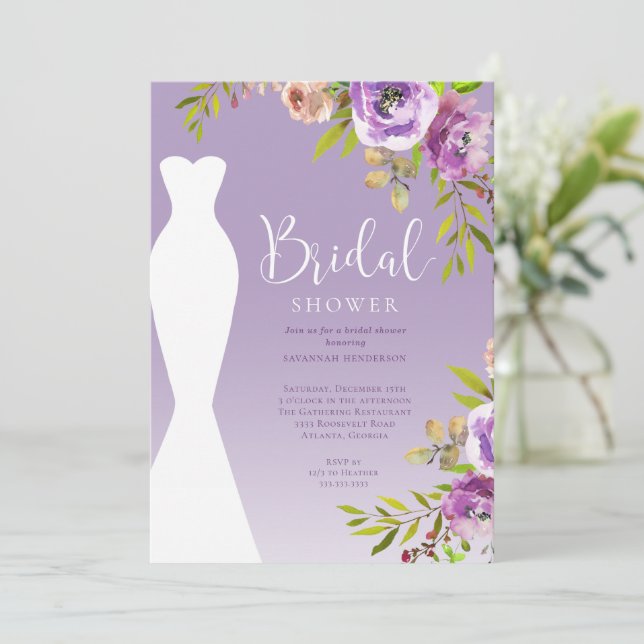Watercolor Purple Floral Bridal Shower Invitation (Standing Front)