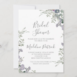 Watercolor Purple Floral Bridal Shower Invitation