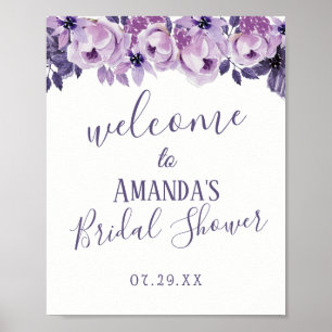 Watercolor Purple Floral Bridal Shower Welcome Poster