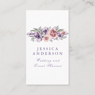 Watercolor Purple Floral Elegant Bohemian Business Card