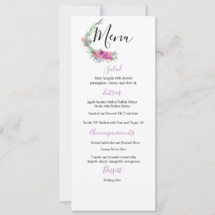 Watercolor Purple Floral Elegant Wedding Menu