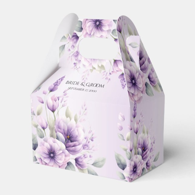 Watercolor Purple Floral Favour Box (Front Side)