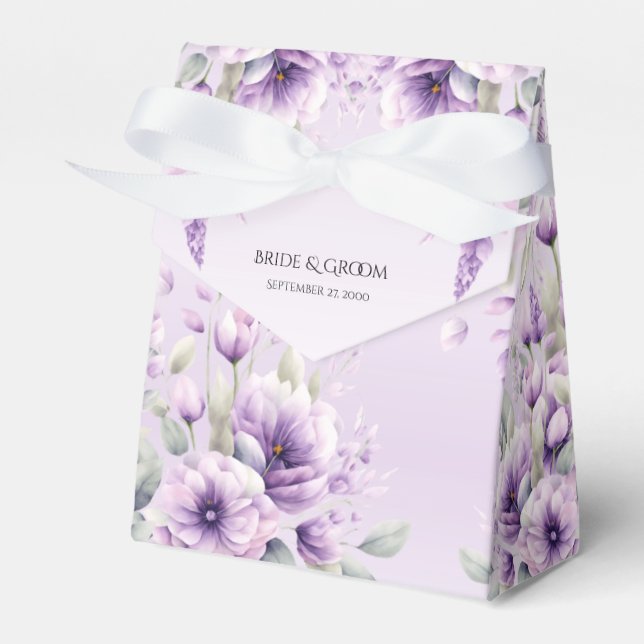 Watercolor Purple Floral Favour Box (Front Side)
