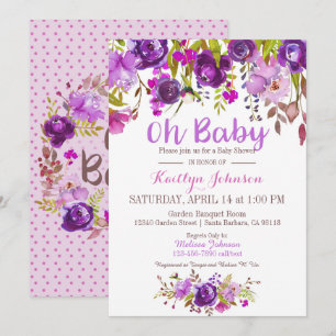 Watercolor Purple Floral Modern Baby Shower Invitation