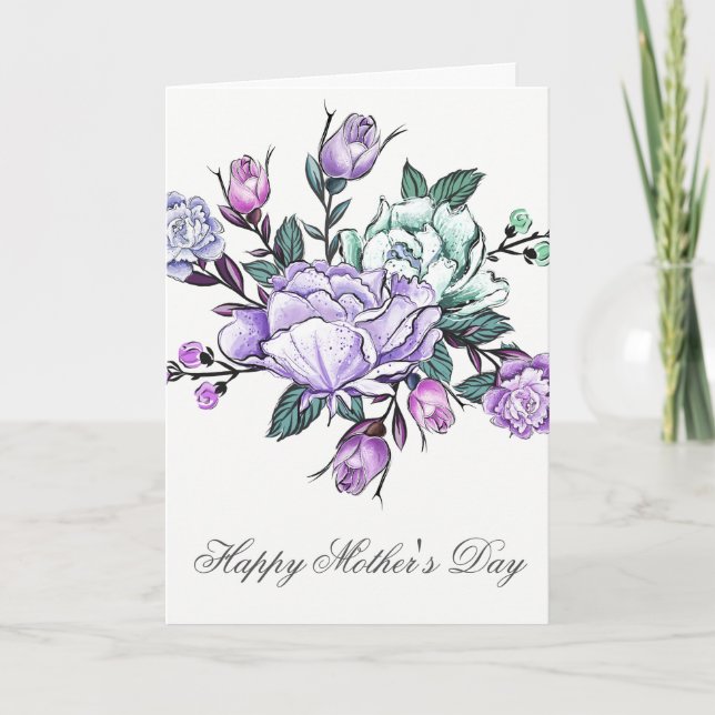 Watercolor Purple Floral Mothers Day Card (Front)