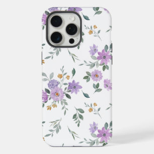 Watercolor purple floral pattern iPhone 15 pro max case