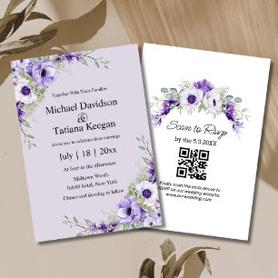watercolor purple floral qr code rsvp wedding chic invitation