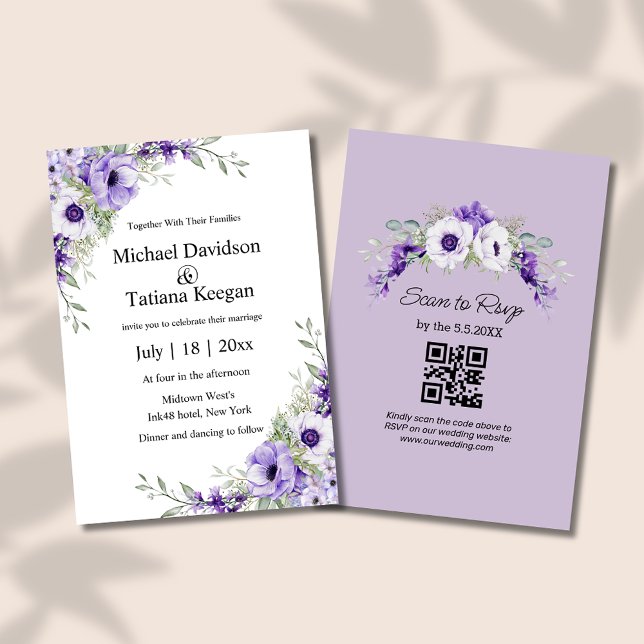 watercolor purple floral qr code rsvp wedding  invitation (Creator Uploaded)
