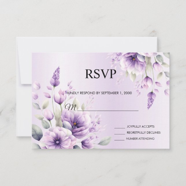 Watercolor Purple Floral RSVP Card (Front)