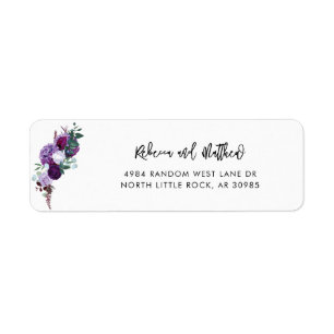 Watercolor Purple Floral Script Return Address