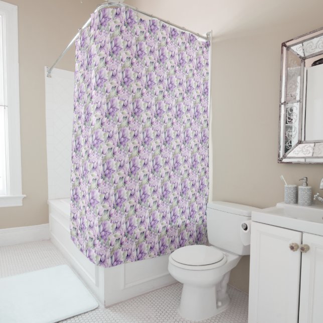 Watercolor Purple Floral Shower Curtain (In Situ)