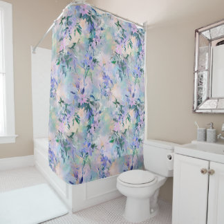 Watercolor Purple Floral Shower Curtain