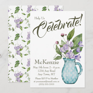 Watercolor Purple Floral Sweet Peas Party Invitation
