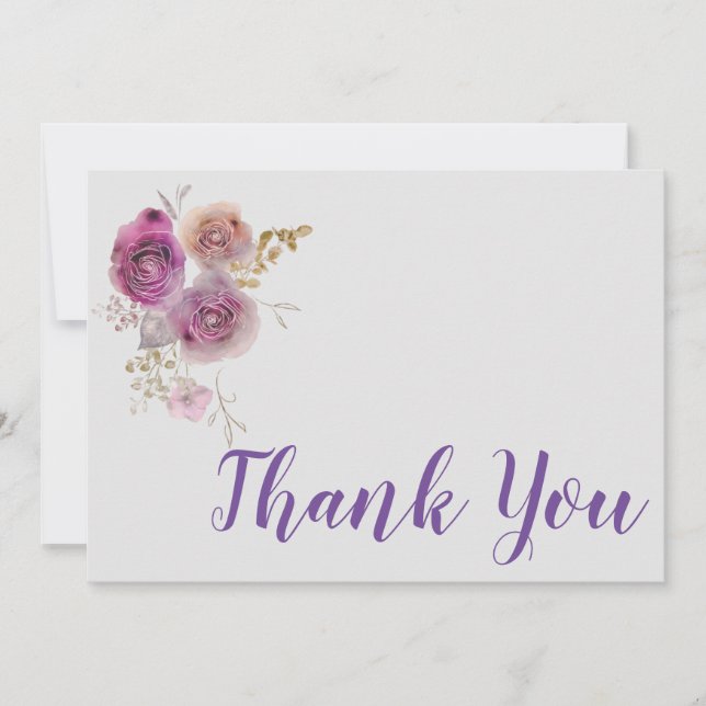 Watercolor purple floral thank you card (Front)