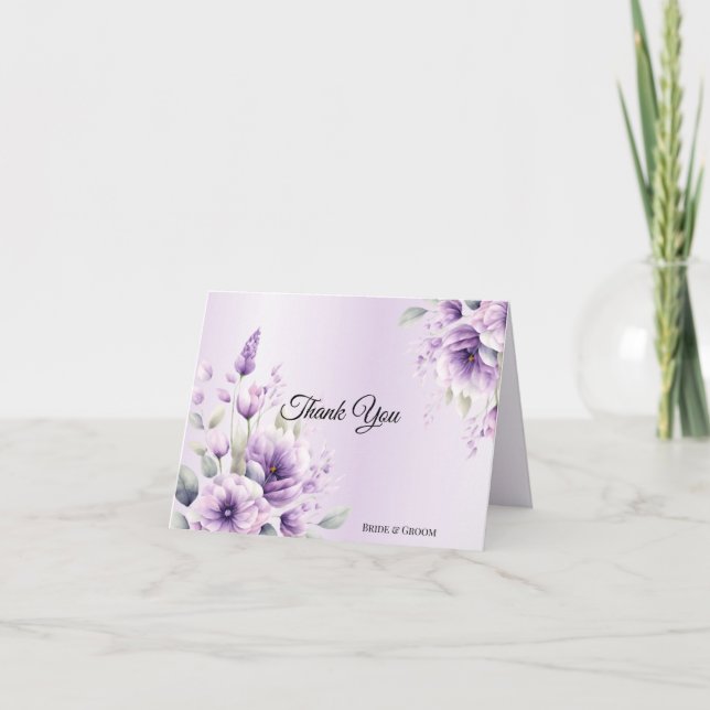 Watercolor Purple Floral Thank You Card (Front)