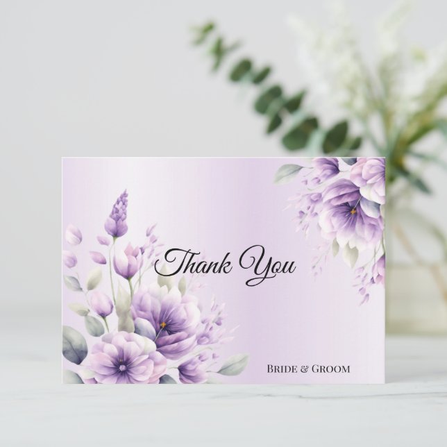 Watercolor Purple Floral Thank You Card (Standing Front)