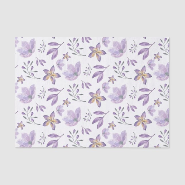 Watercolor Purple Floral Tissue Paper  (Front)
