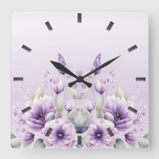 Watercolor Purple Floral Wall Clock