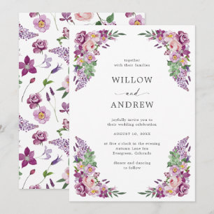 Watercolor Purple Floral Wedding Invitation